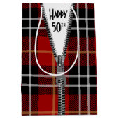 50e verjaardag rits op tartan plaid medium cadeauzakje (Voorkant)
