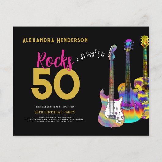 50e verjaardag Rock n Roll Party roze budget Flyer (Voorkant)