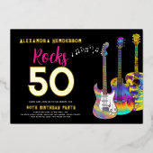 50e verjaardag Rocks 50 Partij Roze Folie Uitnodiging (Voorkant)