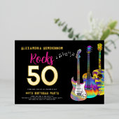 50e verjaardag Rocks 50 Partij Roze Folie Uitnodiging (Staand Voorkant)