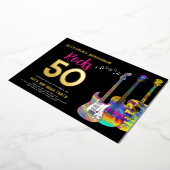 50e verjaardag Rocks 50 Partij Roze Folie Uitnodiging (Gedraaid)