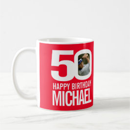 50e verjaardag rode, aangepaste foto naam koffiemok