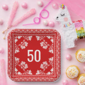 50e verjaardag Rode Bandana Papieren Bordje (Feest)