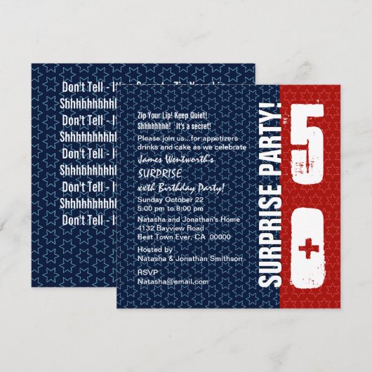 50e verjaardag Rode blauwe sterren Kaart (Voorkant / Achterkant)