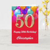 50e verjaardag Rode en goudkleurige ballonnen Kaart (Gele Bloem)