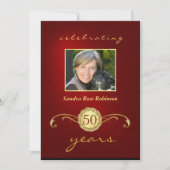 50e verjaardag - Rode & goudmonogram Kaart (Voorkant)
