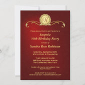 50e verjaardag - Rode & goudmonogram Kaart (Achterkant)