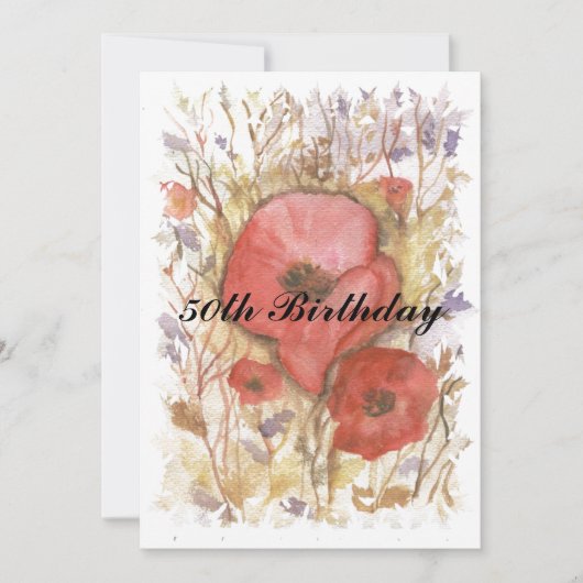 50e verjaardag Rode papaver Kaart (Voorkant)