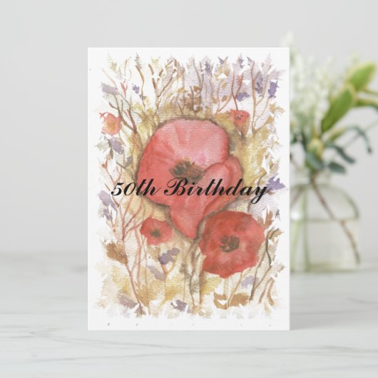 50e verjaardag Rode papaver Kaart (Staand voorkant)