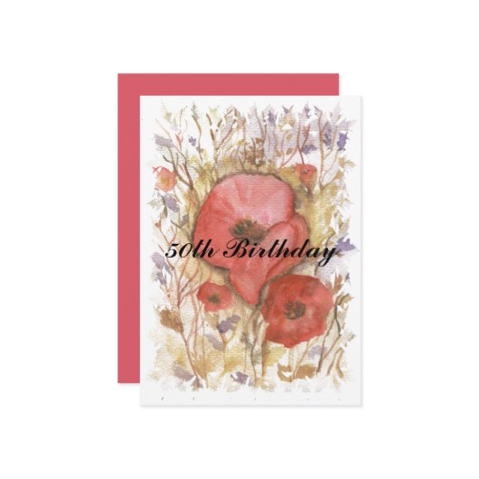 50e verjaardag Rode papaver Kaart (Voorkant / Achterkant in situ)