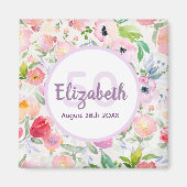 50e verjaardag romantische waterkleurige roze flor magneet (Voorkant)