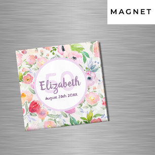 50e verjaardag romantische waterkleurige roze flor magneet
