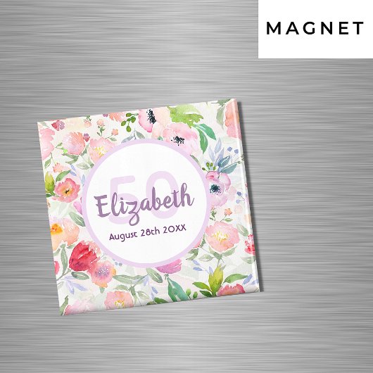 50e verjaardag romantische waterkleurige roze flor magneet