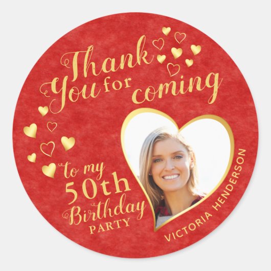 50e verjaardag Rood Bedankt voor je komst Ronde Sticker (Voorkant)