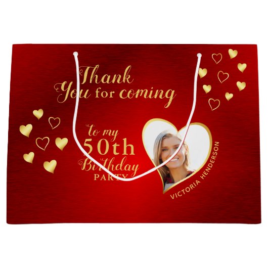 50e verjaardag rood en goud Dank je wel Groot Cadeauzakje (Voorkant)