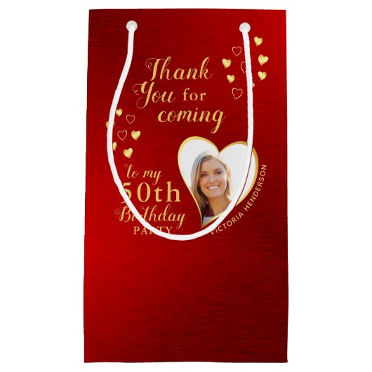 50e verjaardag Rood en Goud Hartelijk dank Klein Cadeauzakje (Voorkant)