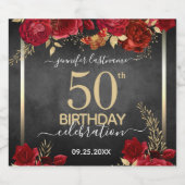 50e verjaardag rood en goud sparkling wijnetiket (Enkel label)