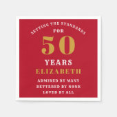 50e verjaardag, rood en goud, voeg Jouw naam toe Servet (Voorkant)