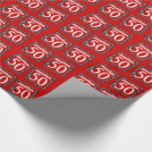 50e verjaardag Rood met gecheckte sterren Cadeaupapier (Hoek)