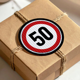 50e Verjaardag Rood Snelheidslimiet Bord - ELKE LE Ronde Sticker
