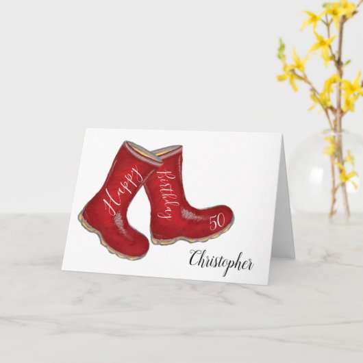 50e verjaardag rood welgetrouw opa/man/man kaart (Gele Bloem)