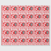 50e verjaardag rood wit blik 50 douanefoto naam cadeaupapier (Vlak)