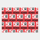 50e verjaardag rood wit blik 50 douanefoto naam inpakpapier vel (Voorkant 3)