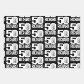 50e verjaardag rood wit blik 50 douanefoto naam inpakpapier vel (Voorkant 2)