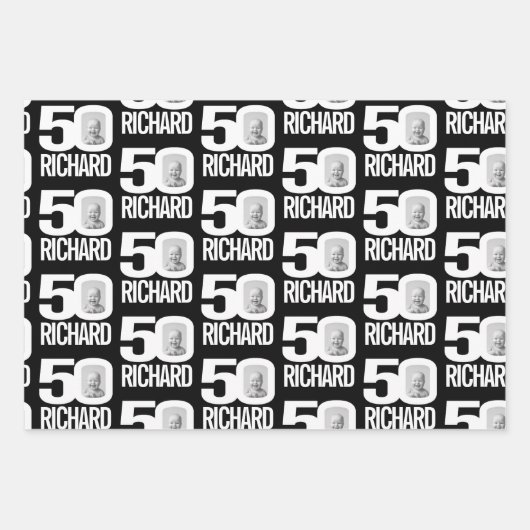 50e verjaardag rood wit blik 50 douanefoto naam inpakpapier vel (Voorkant 2)