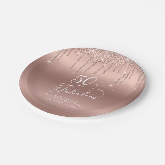 50e verjaardag Roos Gold Glitter op maat Papieren Bordje (Gekanteld)