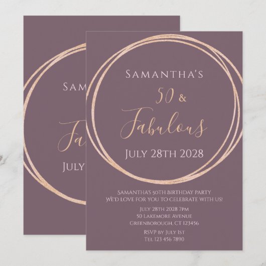 50e verjaardag Roos Gold Verjaardagsuitnodiging Kaart (Voorkant / Achterkant)