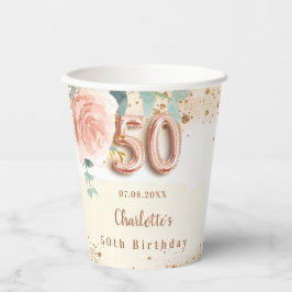 50e verjaardag roos Goud Bloemen Groen Naam Papieren Bekers
