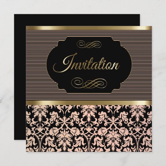 50e verjaardag | Roos-, goud- en zwartwitscherm Kaart (Voorkant / Achterkant)