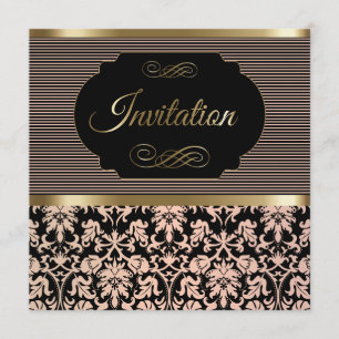 50e verjaardag   Roos-, goud- en zwartwitscherm Kaart