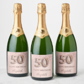 50e verjaardag roos goud glitter blush elegant sparkling wijnetiket (Flessen)