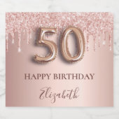 50e verjaardag roos goud glitter blush elegant sparkling wijnetiket (Enkel label)
