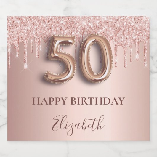 50e verjaardag roos goud glitter blush elegant sparkling wijnetiket (Enkel label)