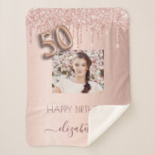 50e verjaardag roos goud glitter blush name foto sherpa deken (Voorkant)