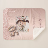 50e verjaardag roos goud glitter blush name foto sherpa deken (Voorkant (horizontaal))