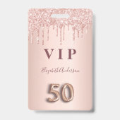 50e verjaardag roos goud glitter druppelt roze gla badge (Voorzijde)