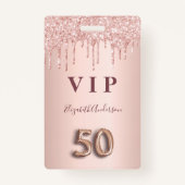 50e verjaardag roos goud glitter druppelt roze gla badge (Voorkant)