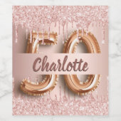 50e verjaardag roos goud glitter monogram luxe wijn etiket (Enkel label)