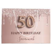 50e verjaardag roos goud glitter roze ballonstijl groot cadeauzakje (Achterkant)