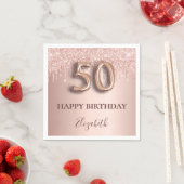50e verjaardag roos goud glitter roze ballonstijl servet (Insitu)