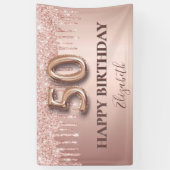 50e verjaardag roos goud glitter roze ballonstijl spandoek (Verticaal)