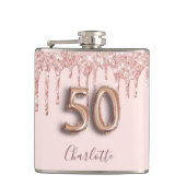 50e verjaardag roos goud glitter roze monogram gla heupfles (Voorkant)