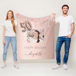 50e verjaardag roos goud glitter wazige roze foto fleece deken