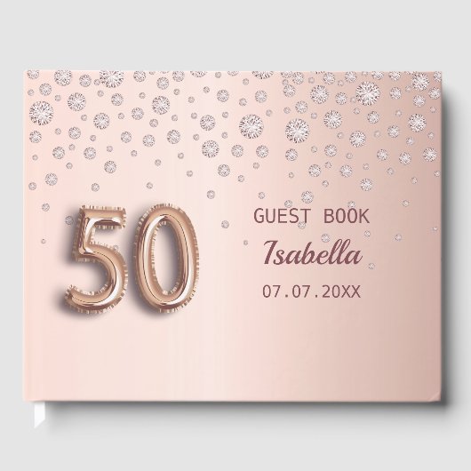 50e verjaardag roos goudblush diamonds gastenboek (Voorkant)