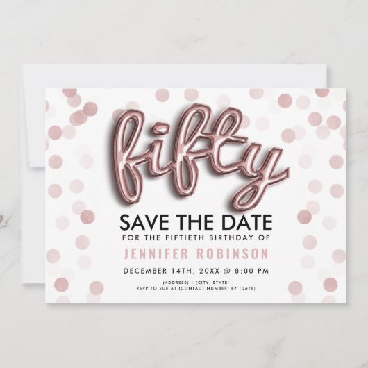 50e verjaardag Roos gouden ballonnen glitter Kaart (Voorkant)