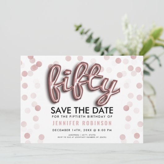 50e verjaardag Roos gouden ballonnen glitter Kaart (Staand voorkant)